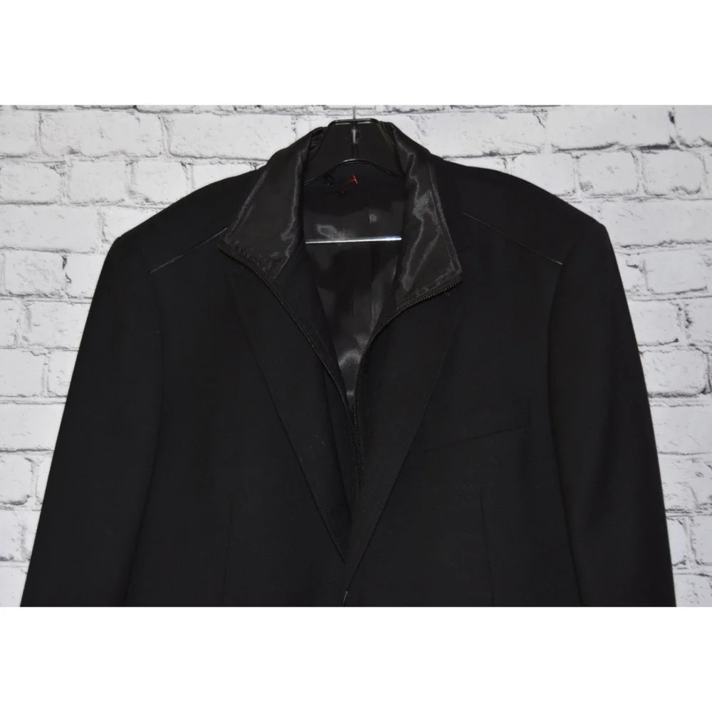 Mattarazi Uomo Wool & Leather Detail Black Zipper Single Breasted Jacket Size 54